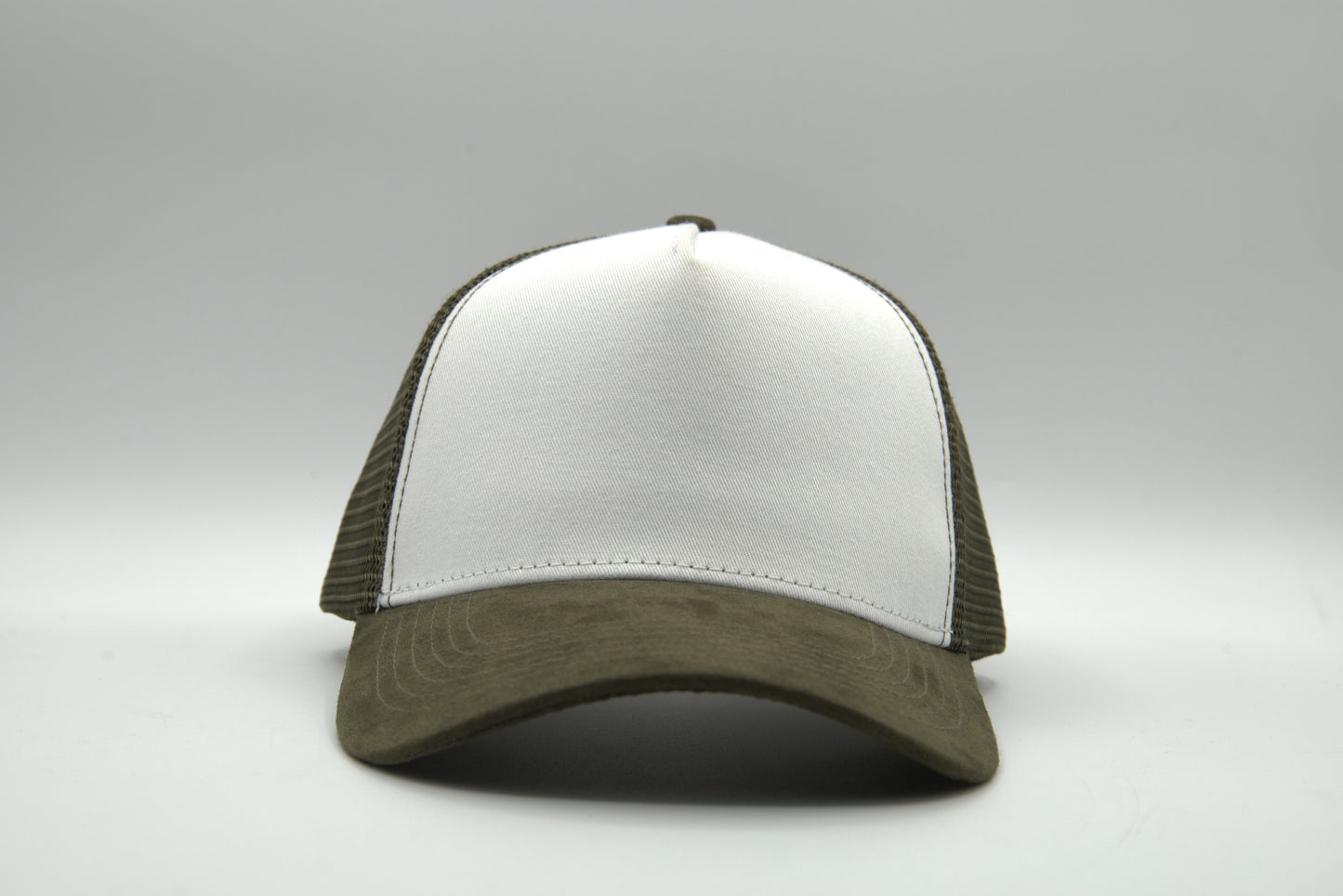 Premium Suede Brim White Front Trucker Snapback