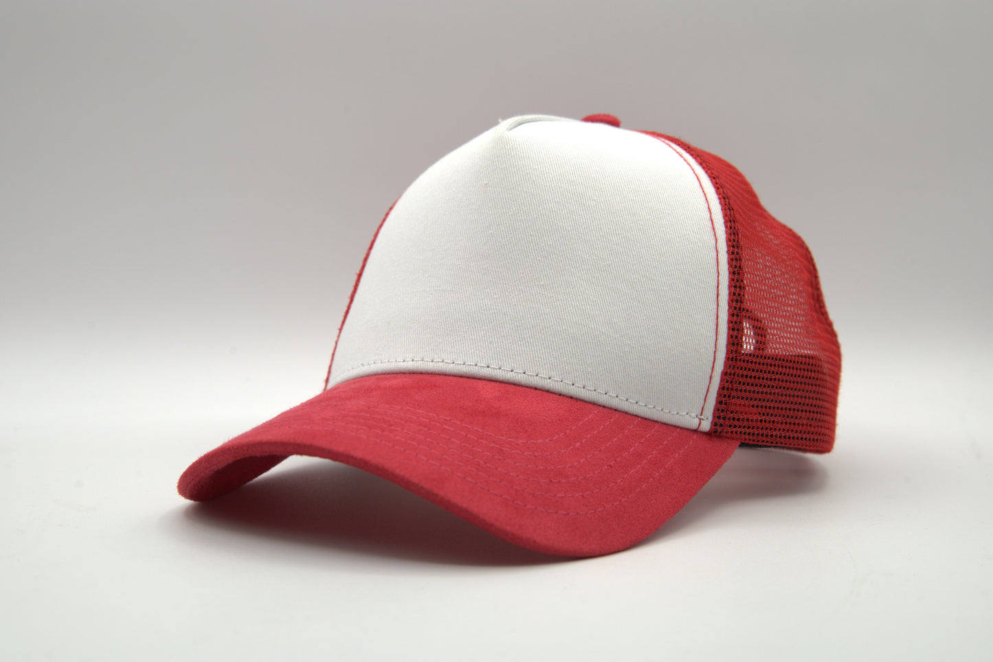 Premium Suede Brim White Front Trucker Snapback