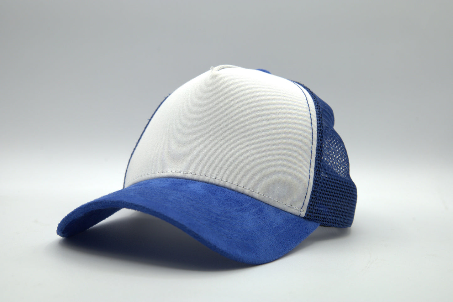 Premium Suede Brim White Front Trucker Snapback
