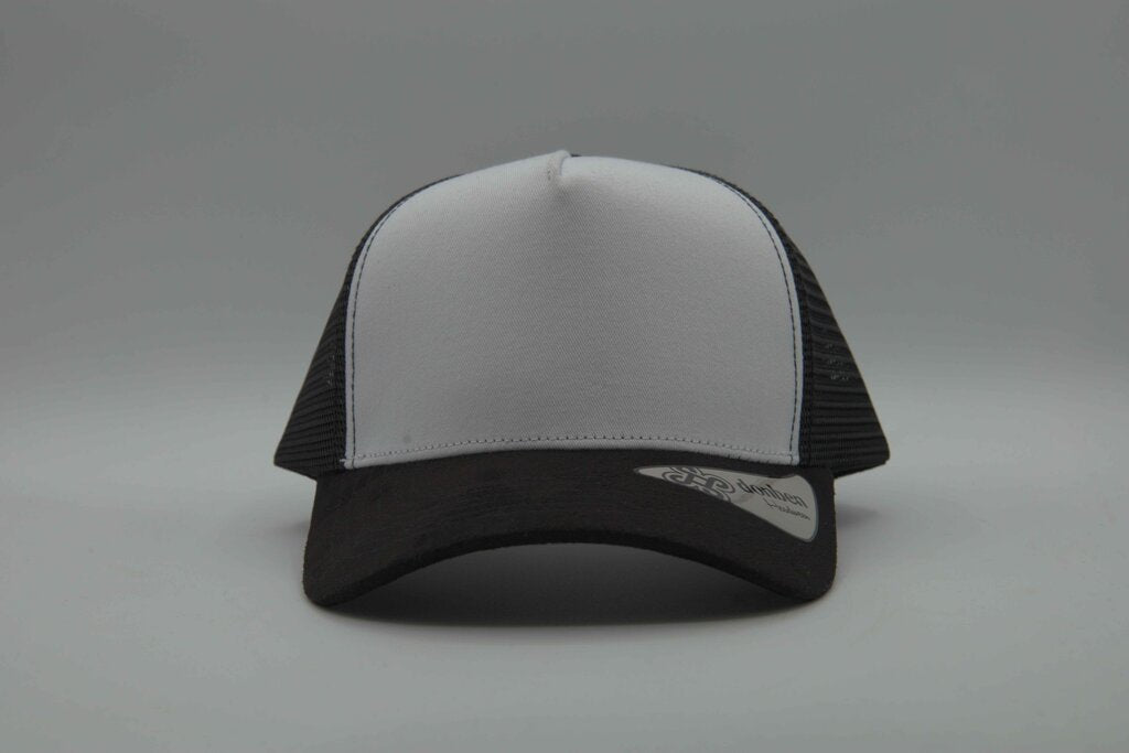 Premium Suede Brim White Front Trucker Snapback